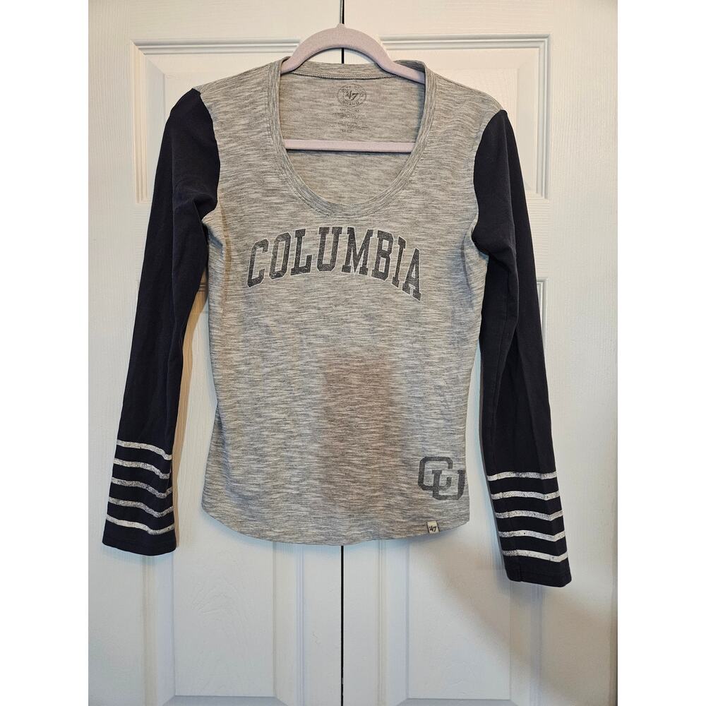 '47 Brand Columbia University Gray Navy Colorblock Long Sleeve Shirt Women's Med